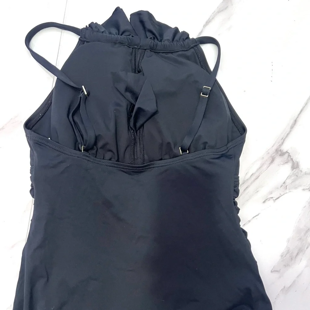 DKNY Black Classic One Piece halter‎ swimsuit ruffle front detail 6 - Picture 6 of 9